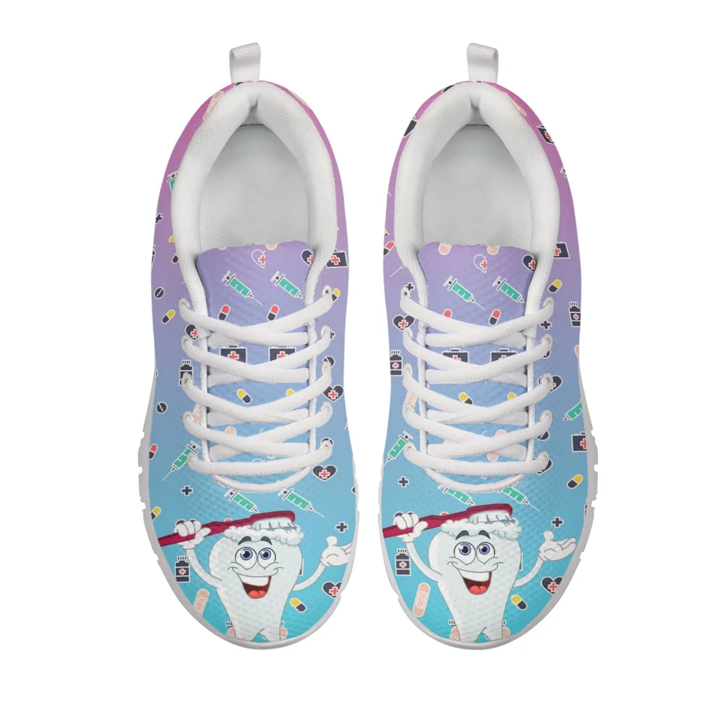 Summer Lace Up Sport Running Ladies Shoes For Women 2025 Sneakers Woman Casual Shoes Cartoon Tooth 3D Print Mesh Womens Flats