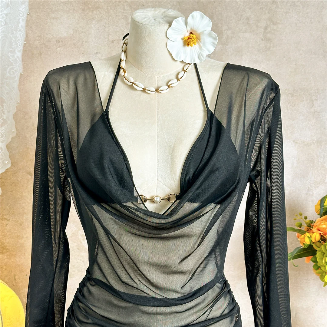 Mit langen Ärmeln, rückenfreiem Bikini, Damen-Badebekleidung, dreiteiliges Bikini-Set, Badeanzug, Badebekleidung, Schwimmbekleidung V7815 – Detail 19