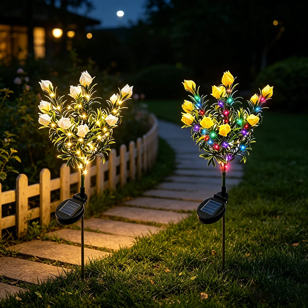 Solar Powered Simulated Gardenia Ground Mounted Lights, Outdoor Courtyard Landscape Villas, Homestays, Holiday Party Decorations