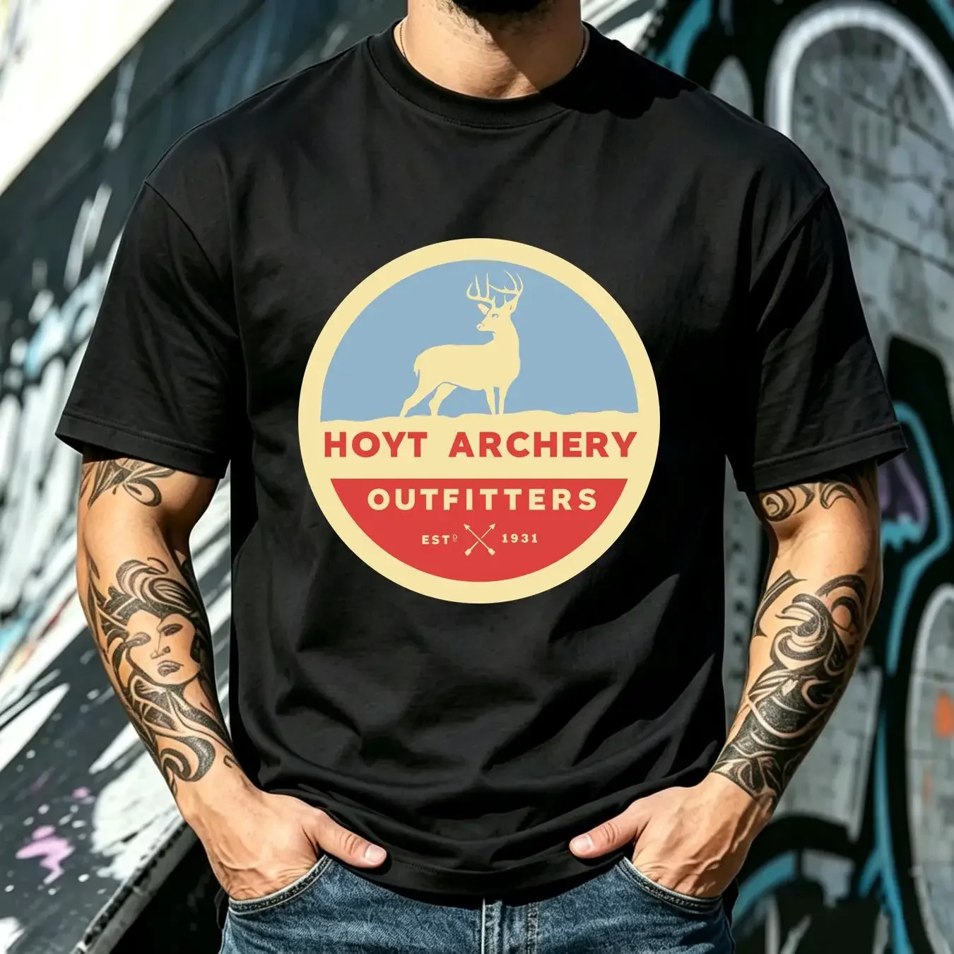 washed T Shirt Hoyt Archery Outfitters Logo Men's Size XL Blue vintage Washed Stretched streetwear Unisex Soft Stylish