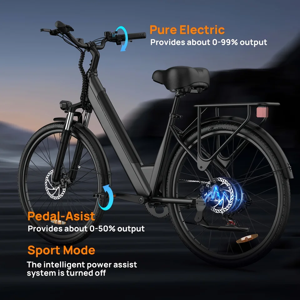 750W E-Bike Commuter 26x2" Tires 48V 10.4Ah Removable LCD Display 20MPH Speed 7-Speeds Hydraulic Disc Brakes for Adults image 6