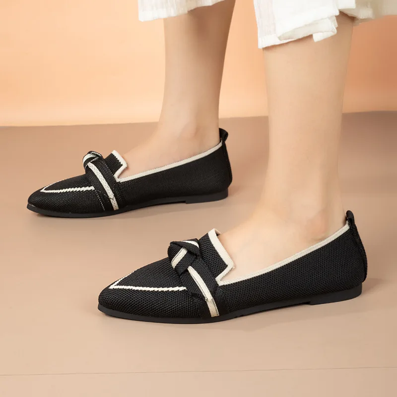Damen-Flats 2026 Neue Gestrickte Slipper Atmungsaktive Bequeme Einfarbige Schuhe Lässige Spitzzehen-Wanderschuhe Sneakers für Damen – Detail 9