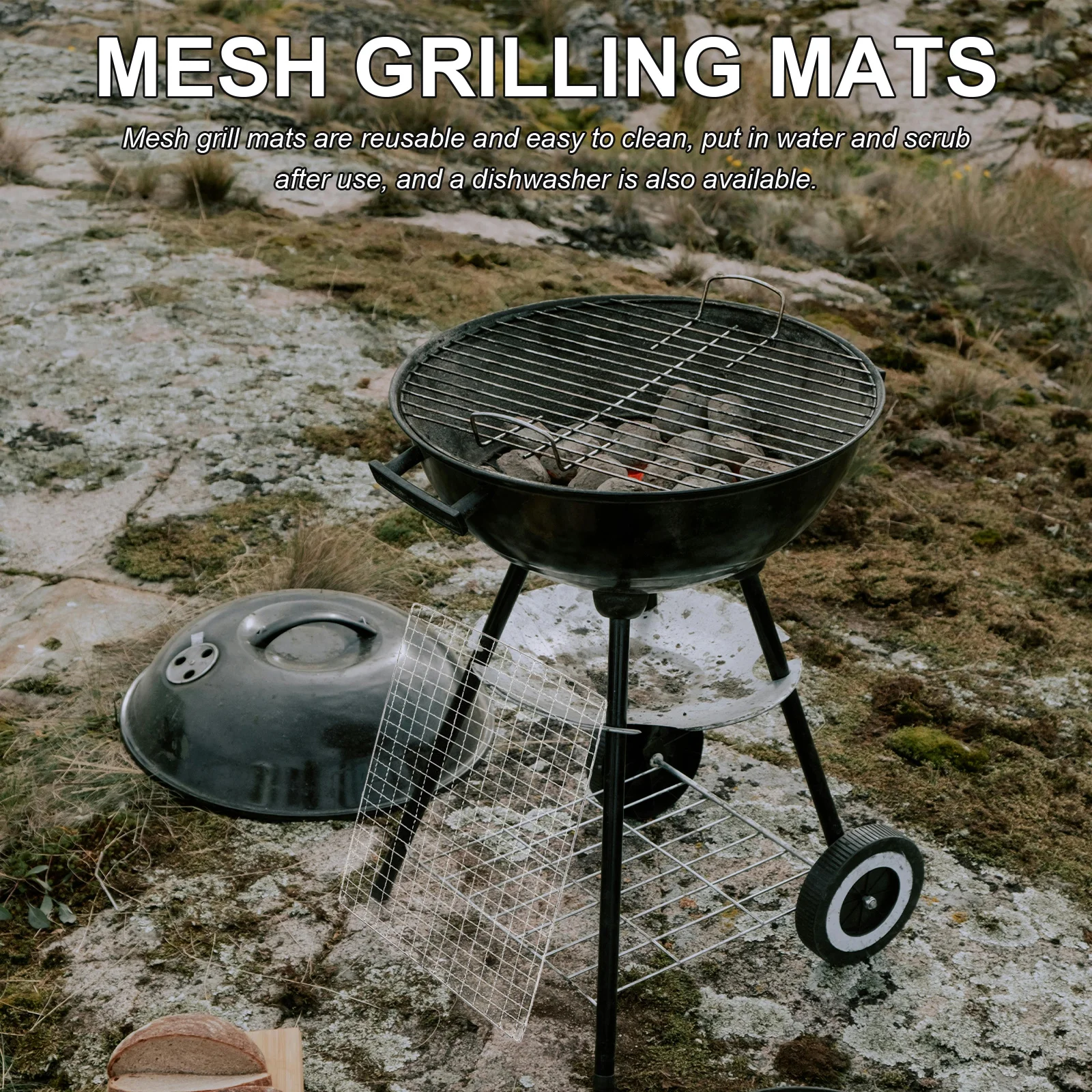 

5pcs Heat Resistant Bbq Grilling Mesh Mat Stainless Steel Grill Net Baking Pad Outdoor Barbecue Tool Reusable Non-Stick Cooking