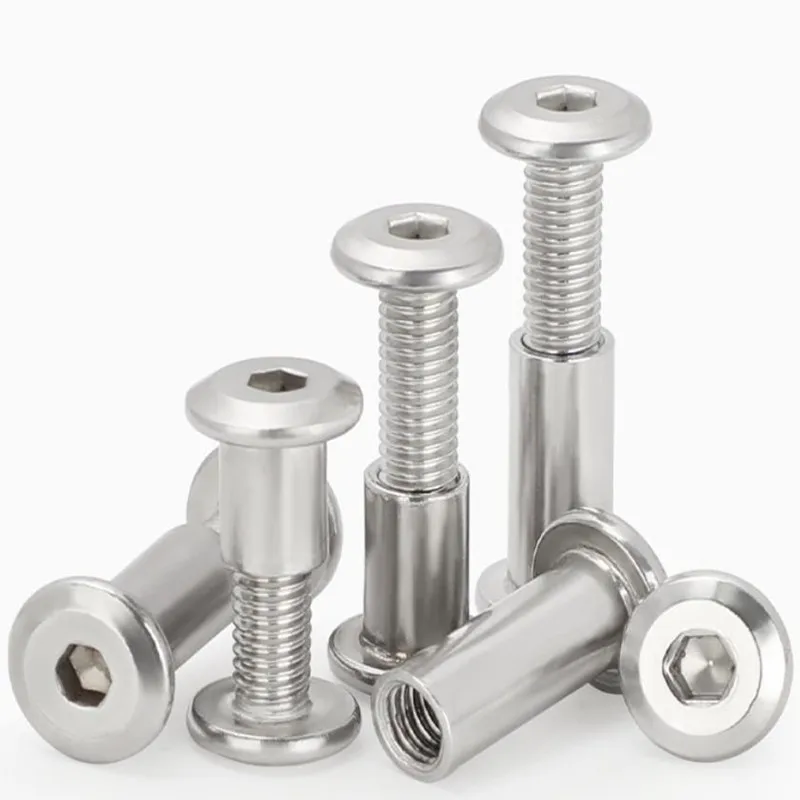 2-10pcs M3~M8 304 Stainless Steel furniture nut with screw Flat hex Splint Screw Nut Combination Album Butt Account Book Nail