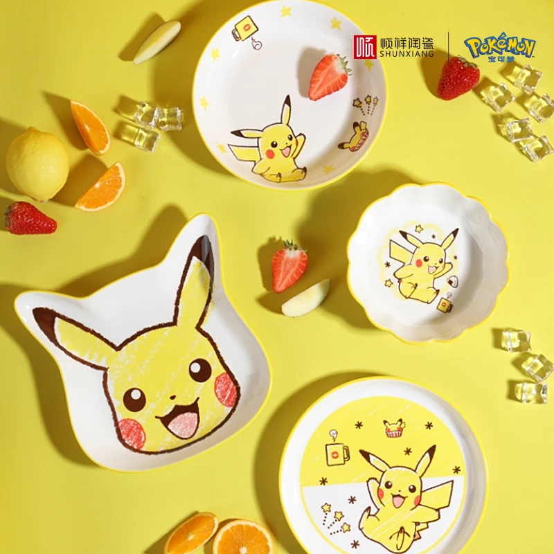Vajilla de Cerámica Pokémon SHUNXIANG, Tazón de Comida para Bebé con Diseño de Pikachu, Plato de Comida con Temática de Anime, Plato Irregular para Regalos