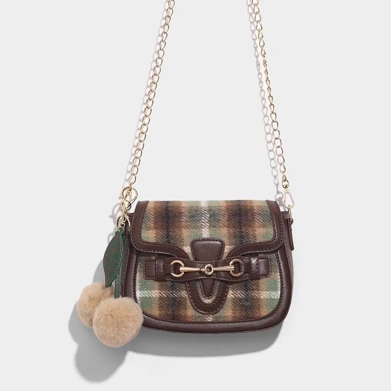 JIAERDI Vintage Plaid Wool Saddle Bag Women Color Block Large Capacity Shoulder Bag Ladies Autumn Winter New Crossbody Bags 2025