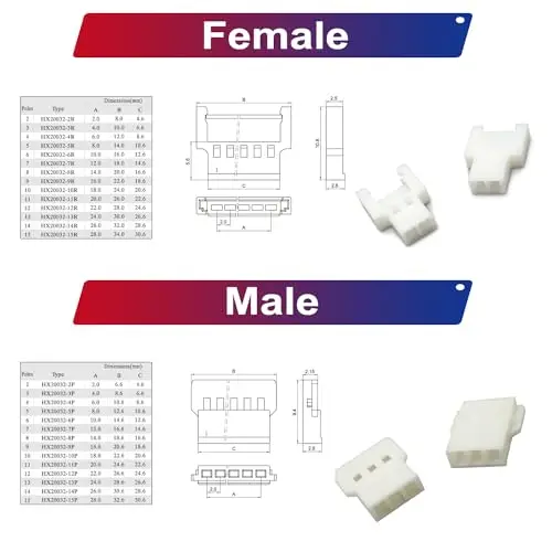 2.00mm Pitch Male Female Connector Molex 2.0mm Male Female Connector 2/3/4/5/6/7/8/9/10 Pin 51005 51006 Housing (MX2.0-Kit)