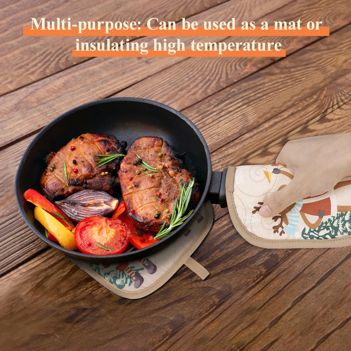 1Set Heat Resistant Oven Mitt and Pot Holder Set Non-Slip Quilted Cotton Protects Hands Arms for Baking Barbecue Kitchen