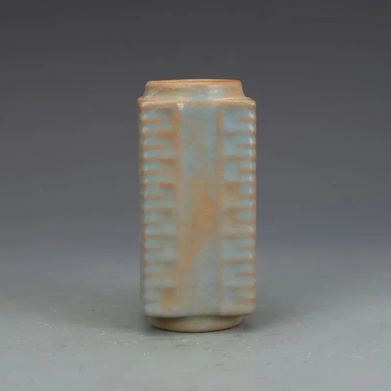 Old Tibetan Song Dynasty Ru Kiln Pink Cyan Glaze Cong Style Bottle Antique Porcelain Collection Rare Chinese Antique