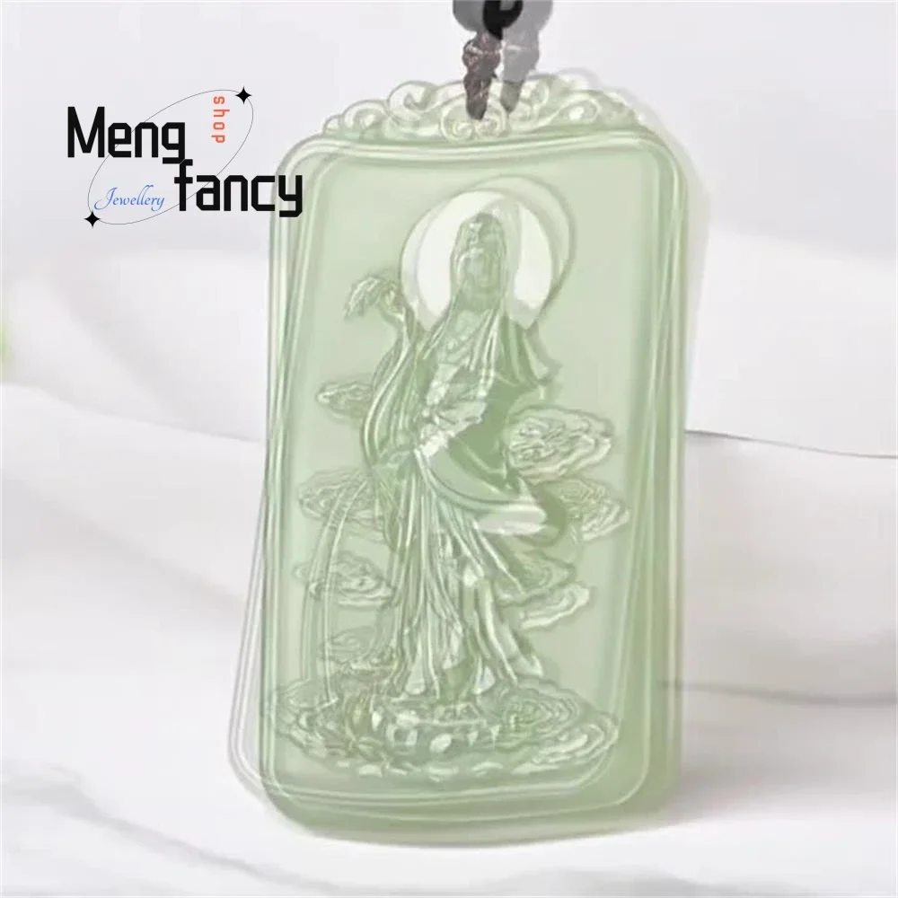 

Natural Hetian Green White Jade Guanyin Pendant Buddhist Amulets Exquisite Elegant Simple High-grade Couple Fashion Fine Jewelry