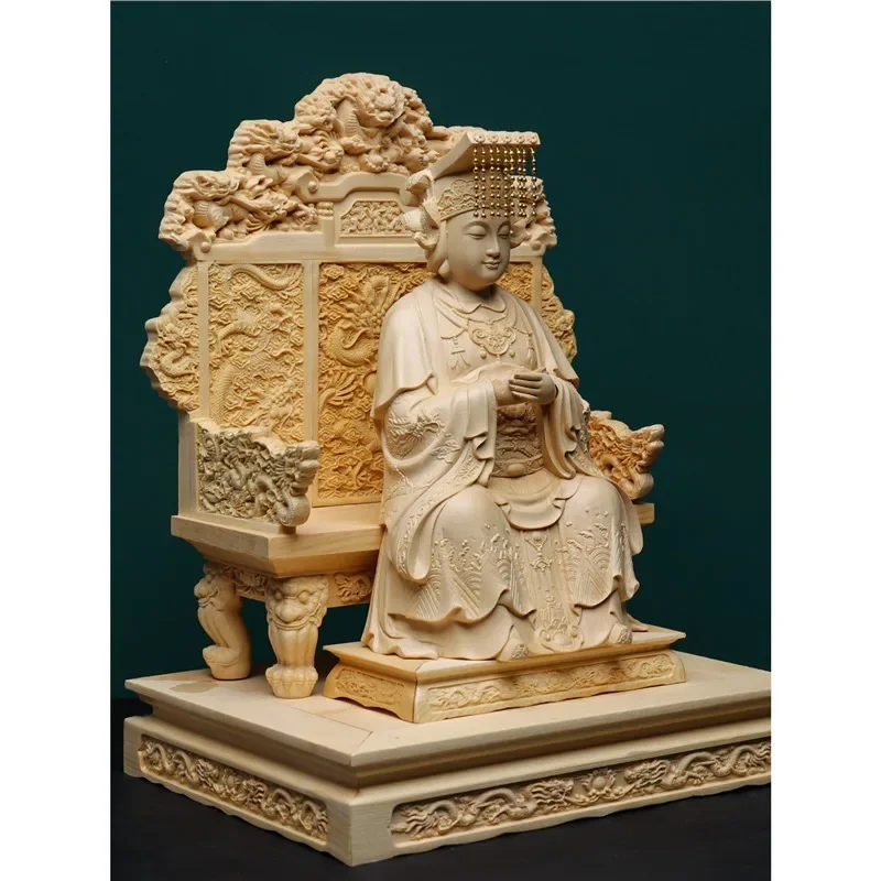 L19- cypress wood fine carving Mazu Lin Mo Niang statue ornament Poseidon Empress home decoration entrance offering handicrafts