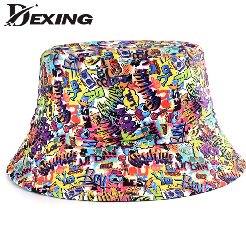 Spring Summer Cartoons Graffiti  Bucket Hat For Women Men Outdoor Foldable Bob Fisherman Hat Girls Boys Panama Sun Beach Hat