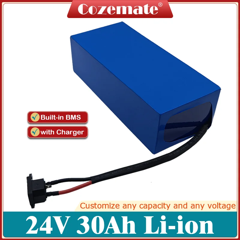 Rechargeable Li-ion 24V 30Ah Lithium Ion Battery Pack 24v 750w for Electric Vehicle 2-Wheeler 3-Wheeler Power Bank + 2A Charger
