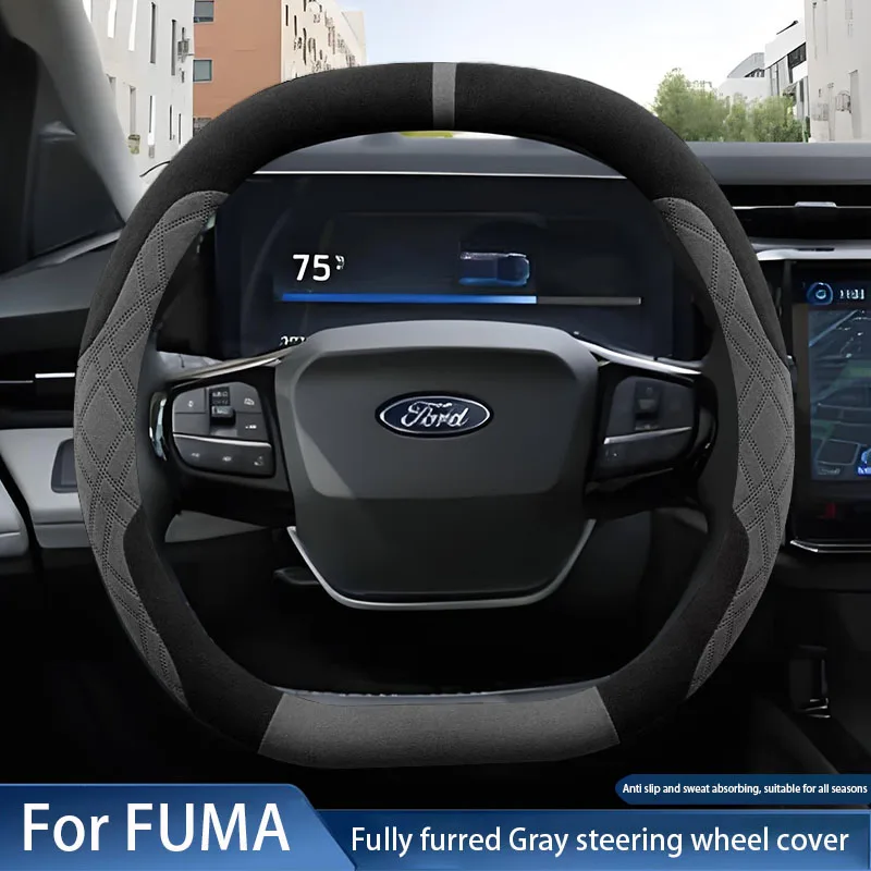 Premium Fur Car Steering Wheel Cover for Ford PUMA Gen-E ST-Line 2024 2025 Breathable Car Steering Wheel Protector Accessories