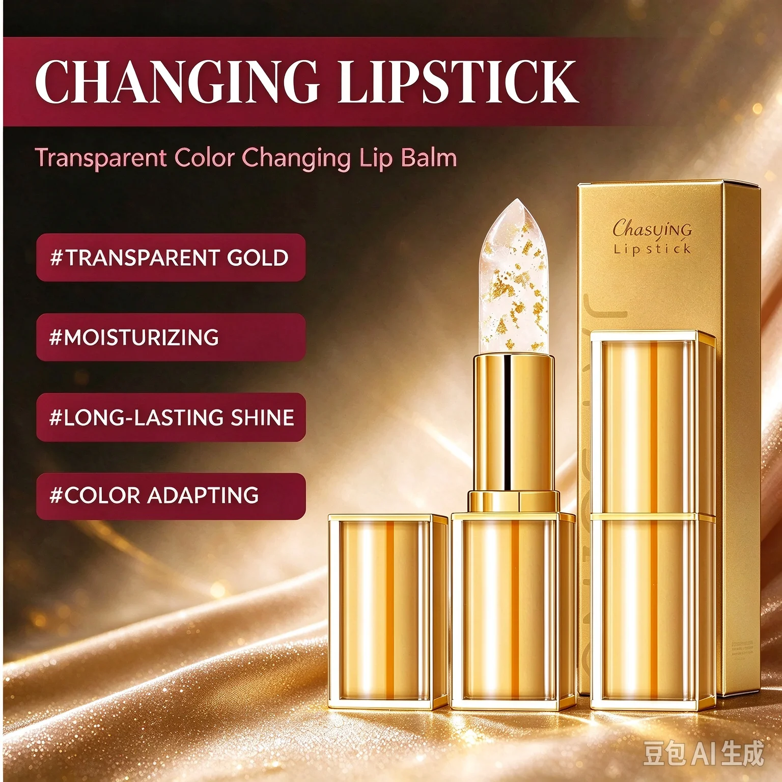 Jaysuing Gold Color Changing Lip Balm Long Lasting Lip Gloss Fade Lip Lines Brighten Lip Tone Portable Non‑Sticky SLips Makeup
