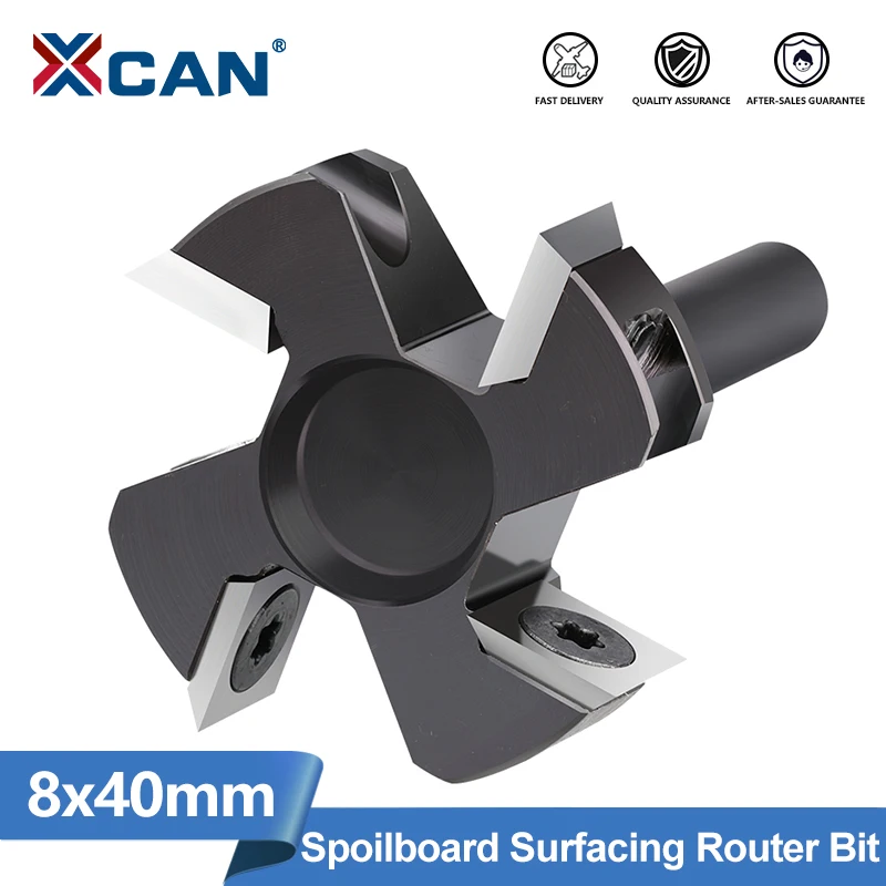 XCAN 8x40mm CNC Spoilboard Surfacing Router Bit Instert Carbide Wood Planer Bit Slab Flattening Planing Wood Milling Cutter