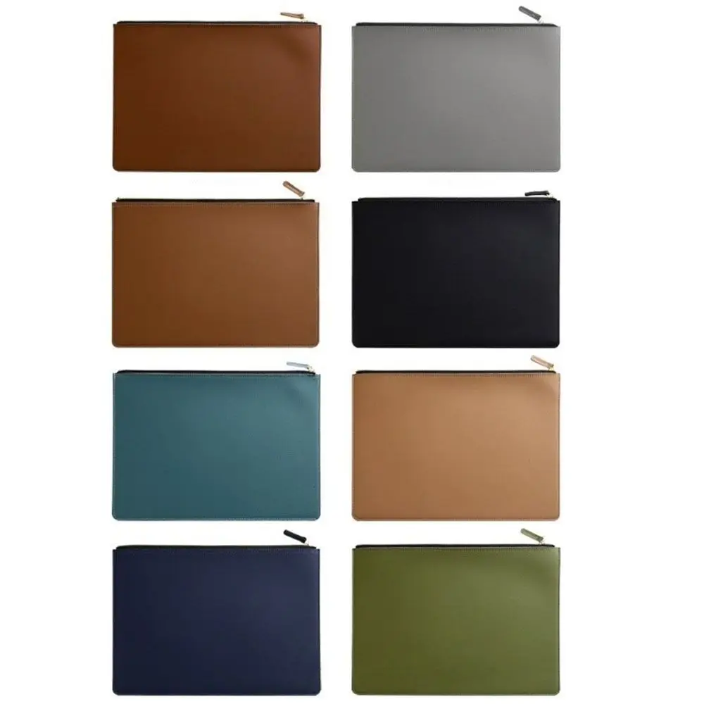 Fashion PU Leather A4 File Folder Zipper Bag Large Capacity Document Bag High-grade Multiple Colors File Storage Clip Conference