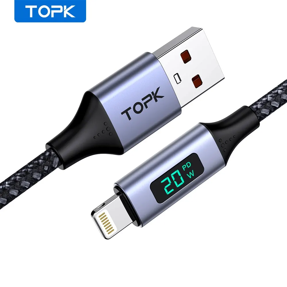 Topk micro usb kabel usb typ c kabel 3a für samsung xiaomi schnell laden usb c mit digital display handy kabel
