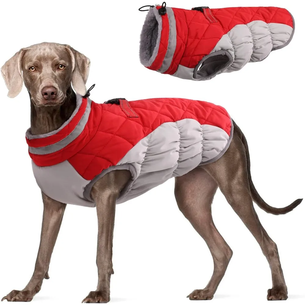 Dog Winter Clothes, Warm Windproof Thermal Jacket with Fleece Lining, Thickened Padded Cotton Coat for Small Medium Dogs