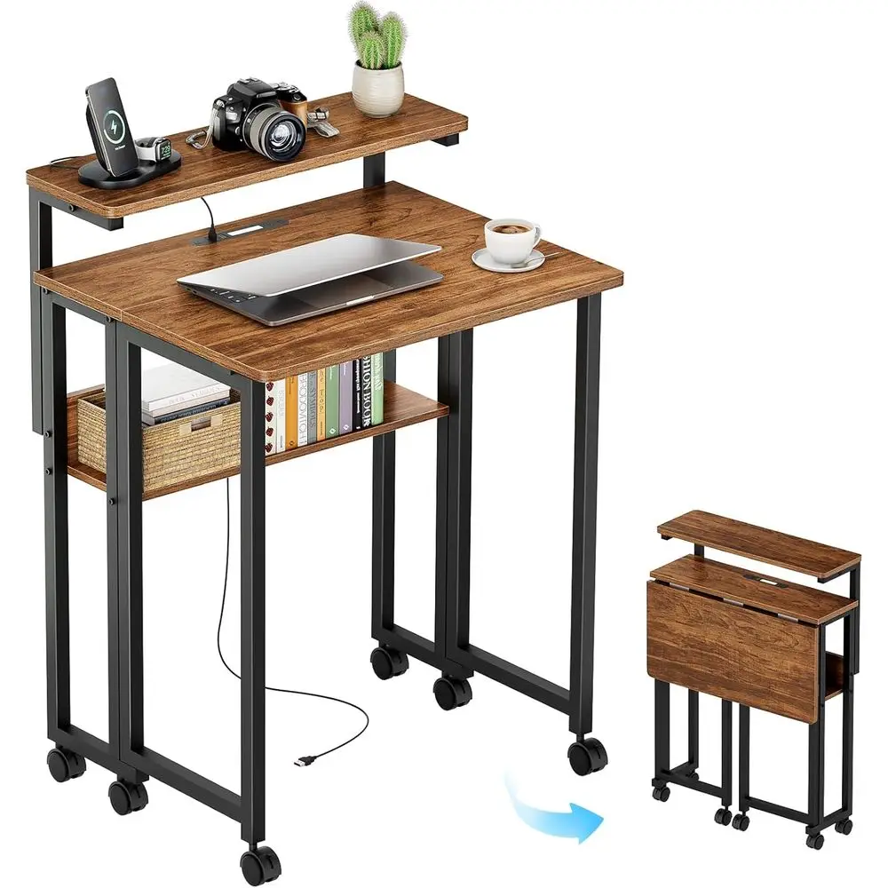 Mesa Dobrável Ajustável com Armazenamento USB