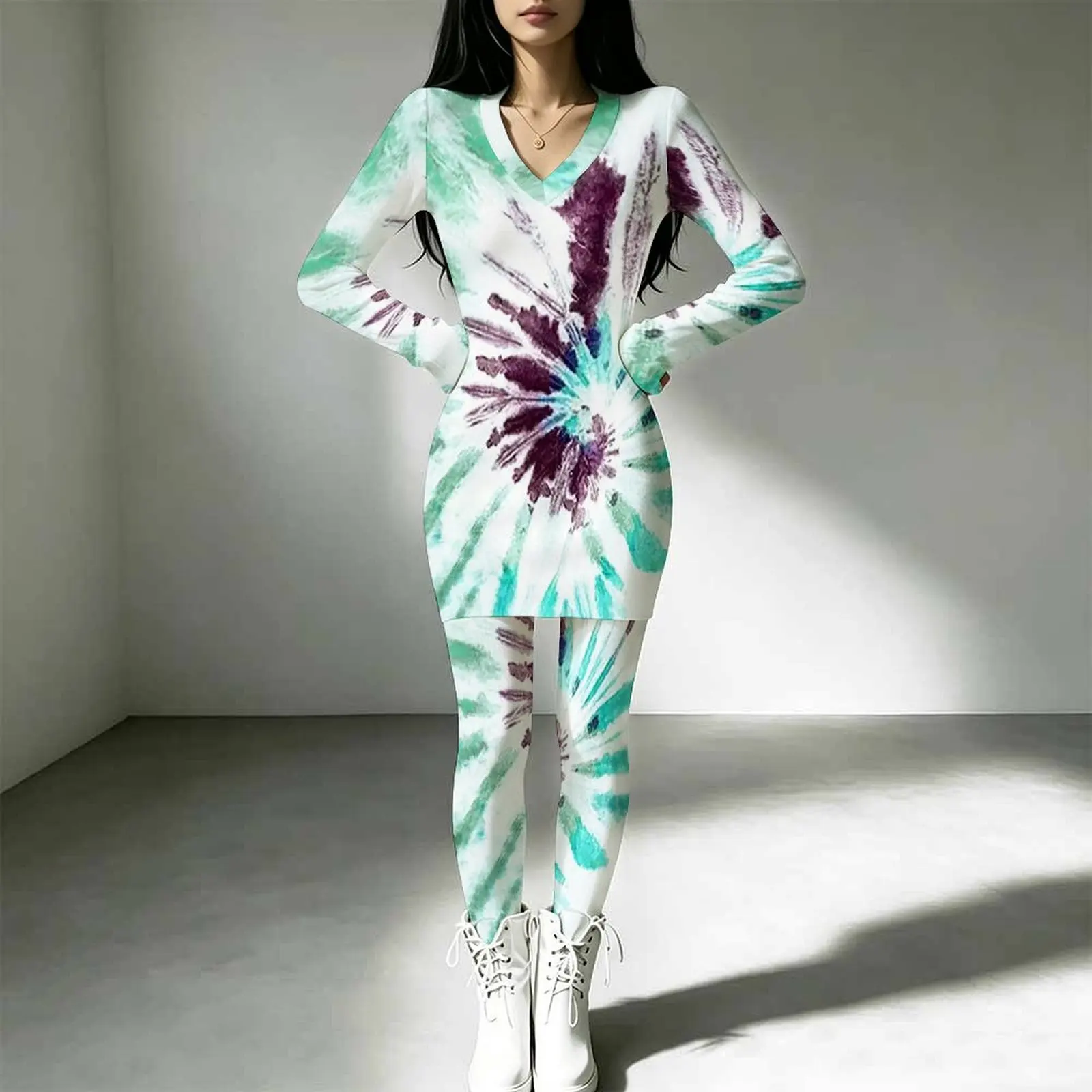 2pcs Trendy Jogging Pants Winter Slim Long Sleeve V-neck Top Autumn Daily Outfit Two-Piece Set Women's Fashion Tight Pants