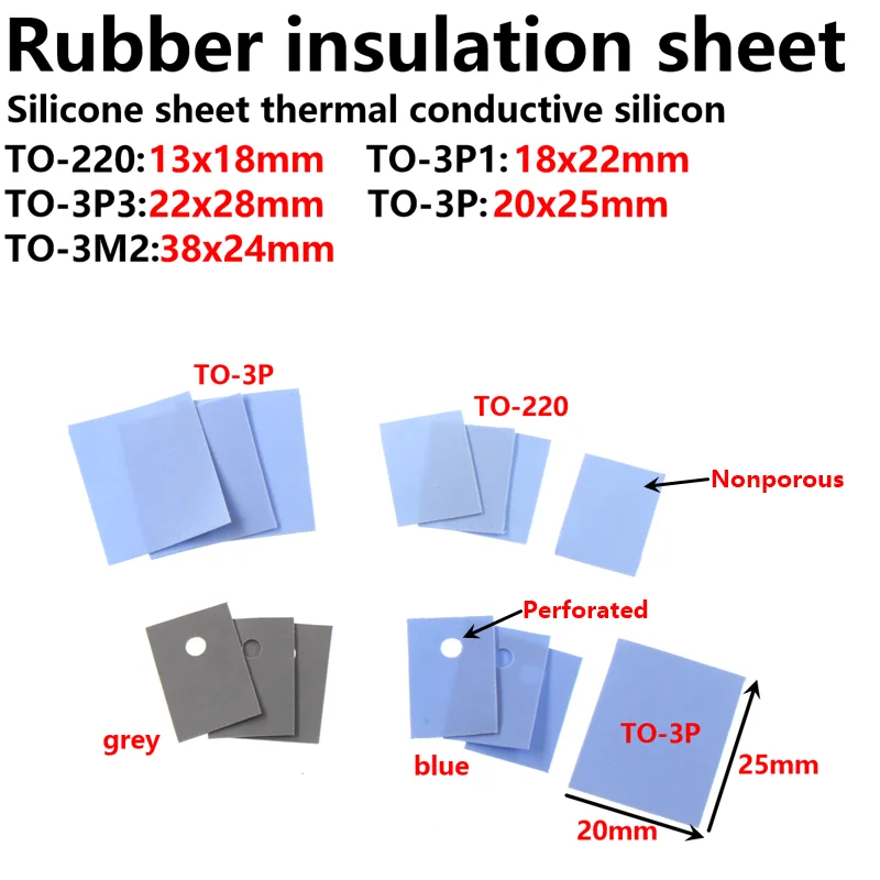 100pcs TO-220-3P1/3P 13/18/20*18/22/25*0.15mm  High Voltage Resistance Pad Insulation Thermal Conductive Silicone Gel Sheet