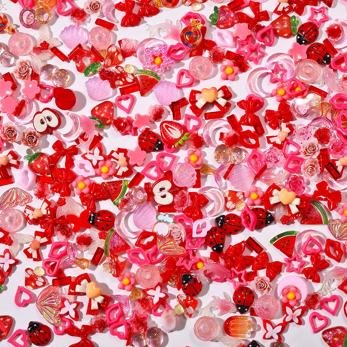 30 Uds. De lazo de manzana en forma de corazón, accesorios coloridos para decoración de uñas, dijes DIY, Artesanías hechas a mano, decoraciones de joyería para uñas de amor de dibujos animados