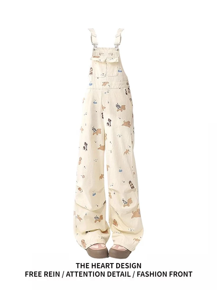 

Веселые джинсовые комбинезоны для маленьких собак, женские весенне-летние свободные широкие комбинезоны, повседневные длинные брюки с высокой талией, износостойкие