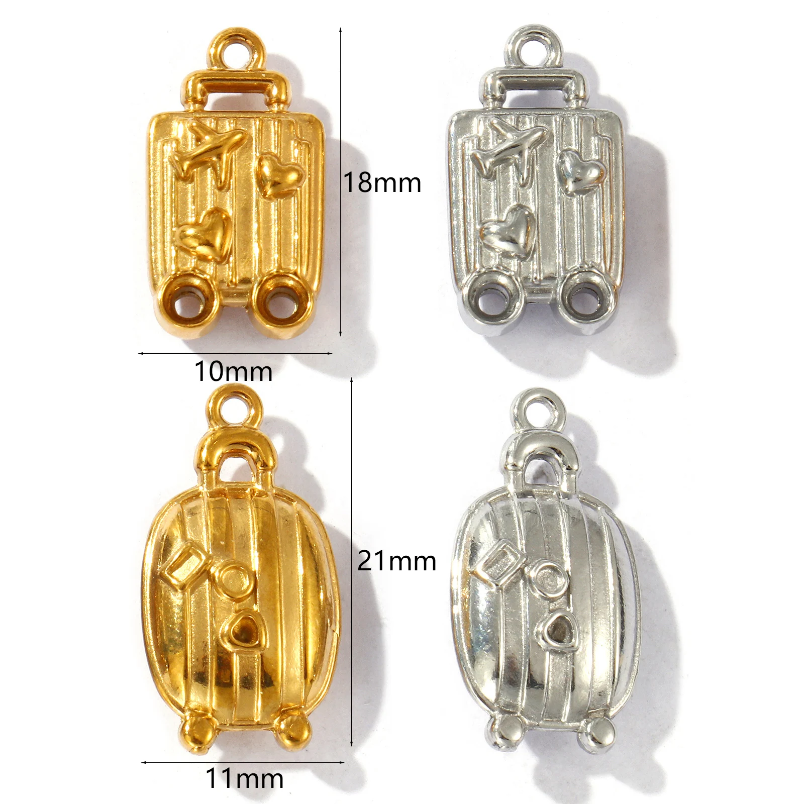 2 PCs 304 Stainless Steel Travel Charms Multicolor Luggage Trolley Suitcase Pendants For DIY Necklace Bracelet Jewelry Making