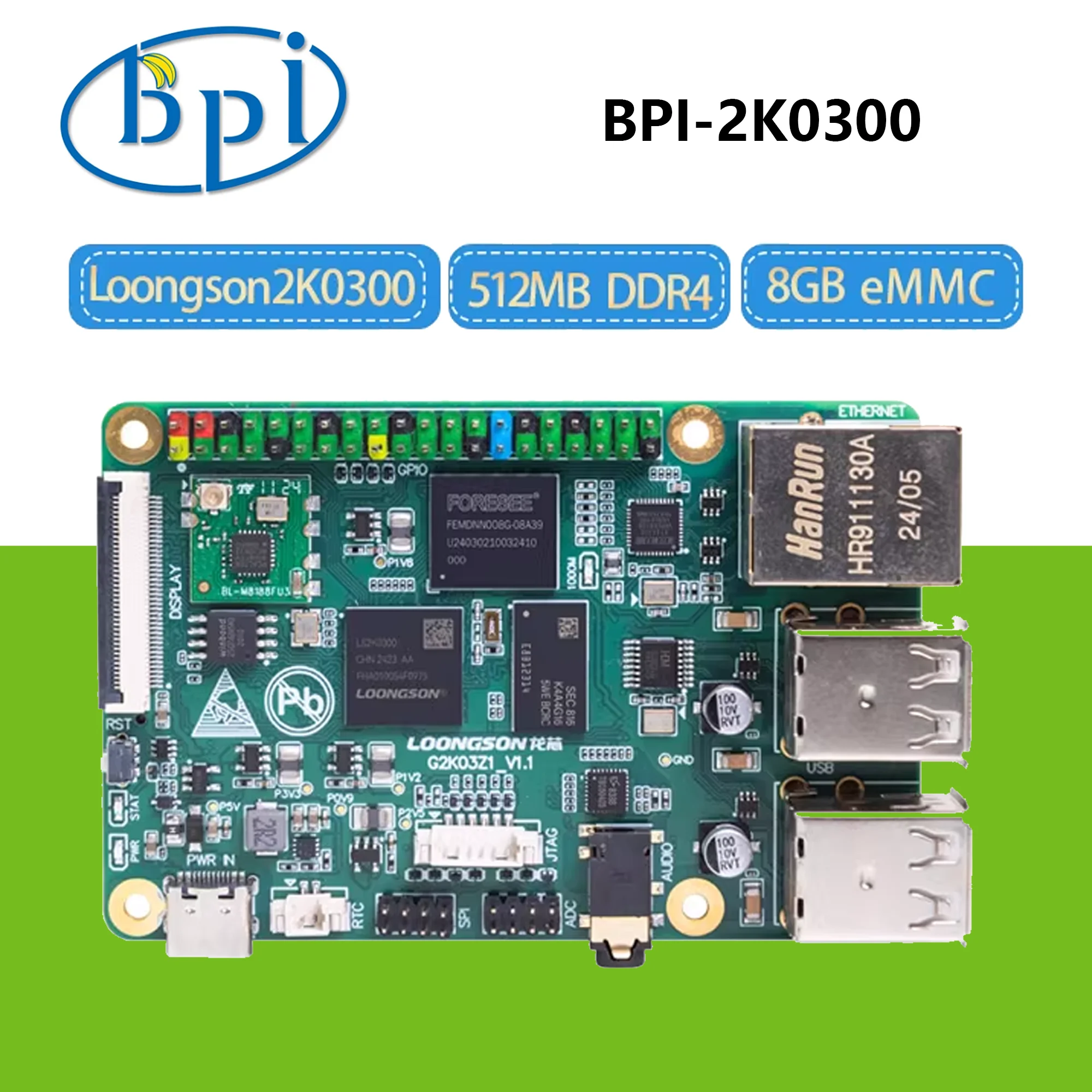 

Одноплатный компьютер Banana Pi BPI-2K0300, процессор Loongson 2K0300, плата разработки DDR4 1,0 ГГц