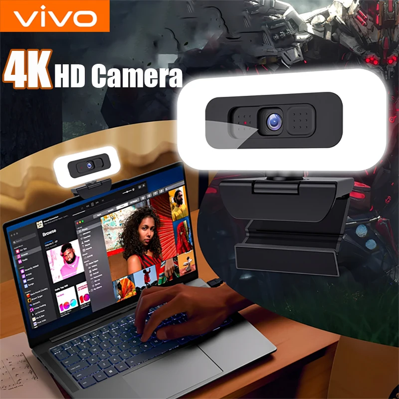 

Веб-камера VIVO 4K Мини-камера 2K Веб-камера Full HD ПК Ноутбук Веб-камера с автофокусом Потоковая передача Гибкая с микрофоном Свет прямой трансляции