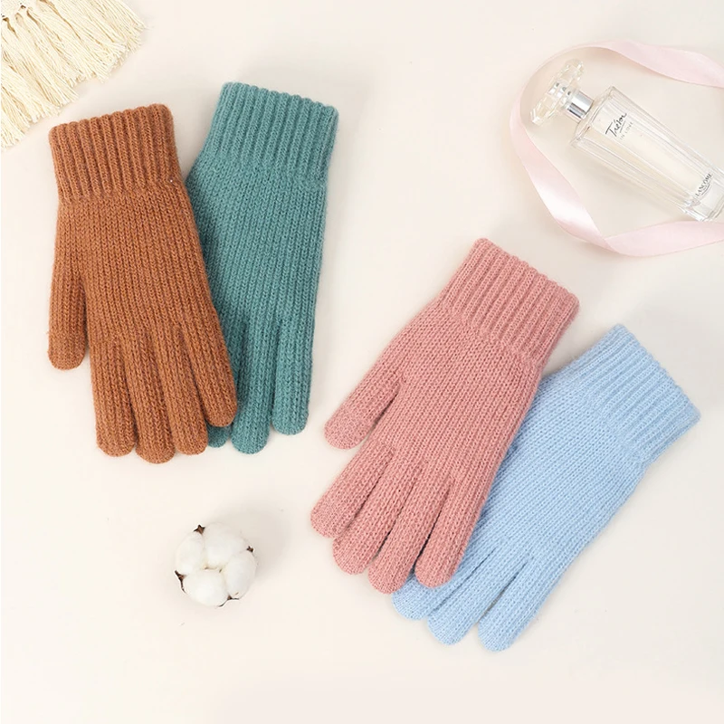 Guantes de dedos completos de punto unisex, mitones de lana gruesa, cálidos, pantalla táctil, esquí, mujer, dama, otoño, invierno