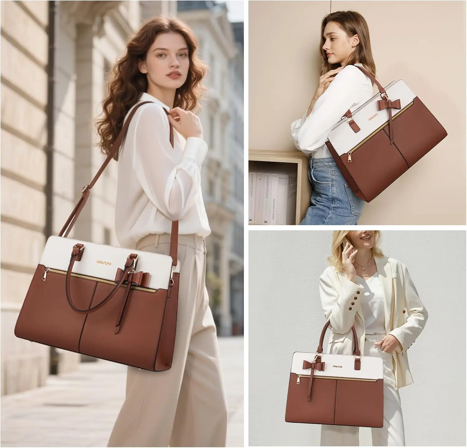 15 16 inch PU Leather Laptop Tote Bag Large Capacity Women's Handbag Waterproof Notebook Shoulder Briefcase Teacher Work Bag