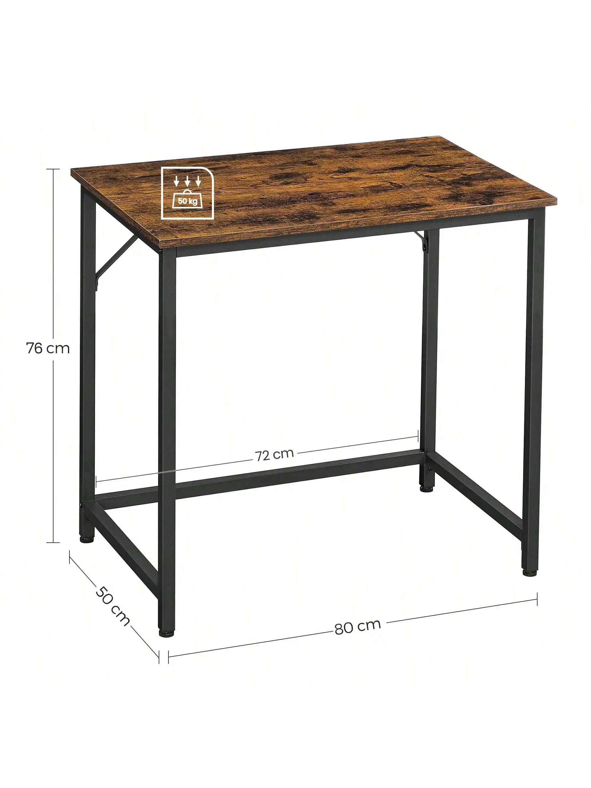 Scrivania da ufficio VASAGLE: 80x50x75 cm. Facile montaggio. Stile industriale in metallo. Rustico marrone e nero.