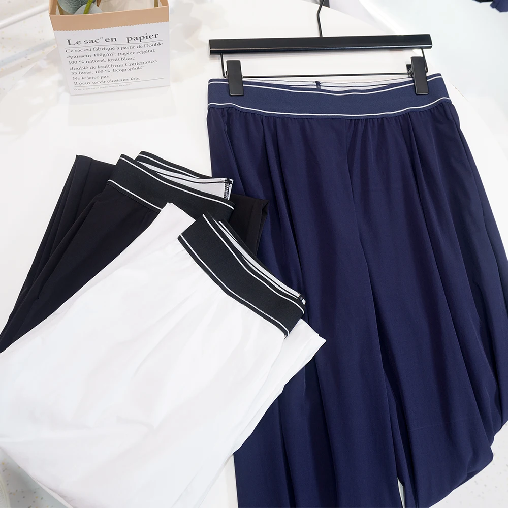 Summer slimming pants, quick drying sports pants, elastic waist woven wide leg pants, loose pants, casual lightweight high waist image 5