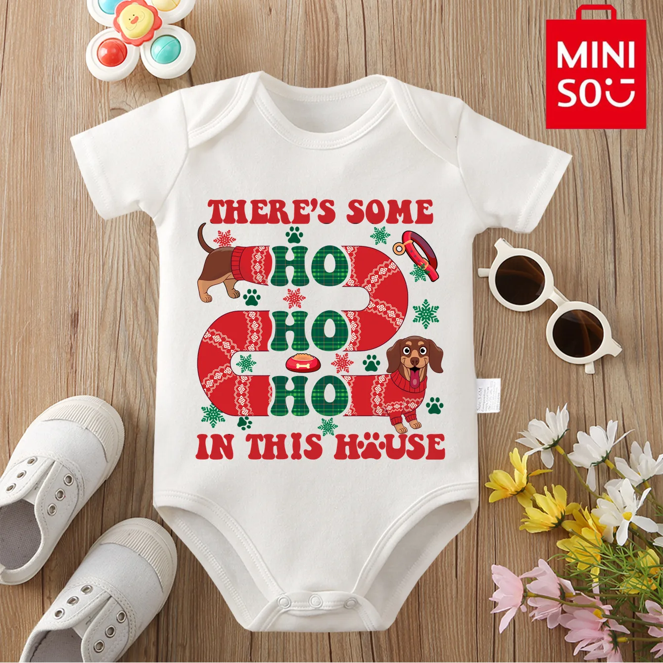 

MINISO С Рождеством Санта-Клаус HOHO 100% хлопчатобумажная ткань комбинезон боди для новорожденных 0-12 месяцев лучший подарок для ребенка