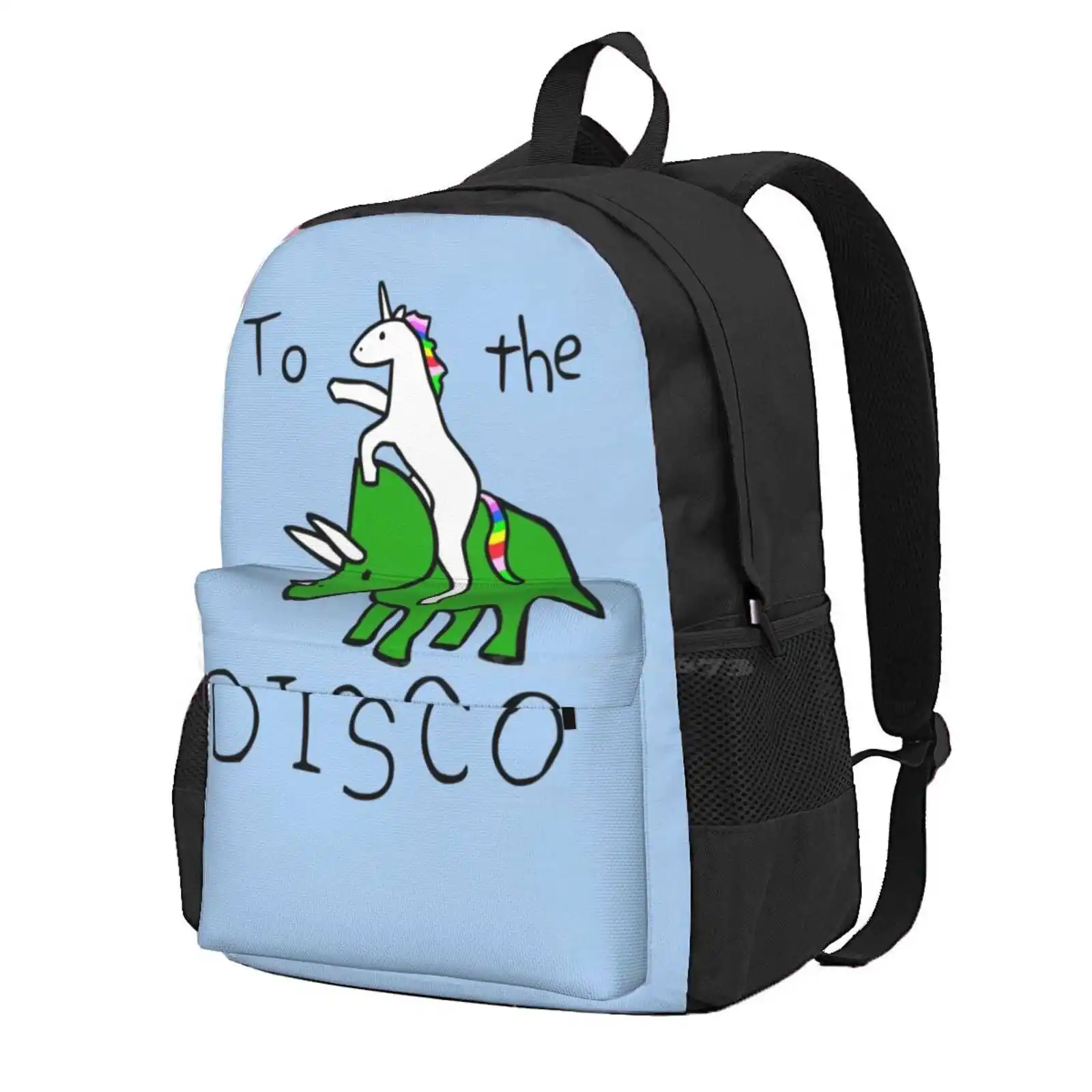 To The Disco (Unicorn Riding Triceratops) Hot Sale Schoolbag Backpack Fashion Bags Jez Kemp Dinosaurs Triceratops Unicorns To