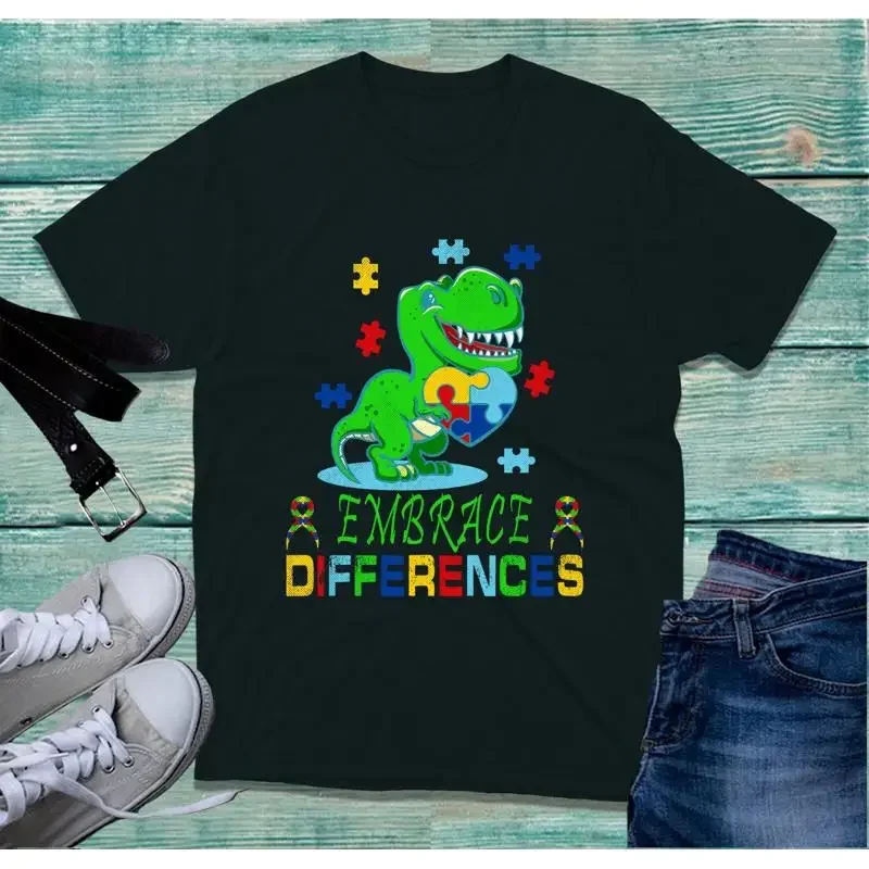 Embrace Differences T Shirt Dinosaur Puzzle Dino Disability Autism Awareness Top