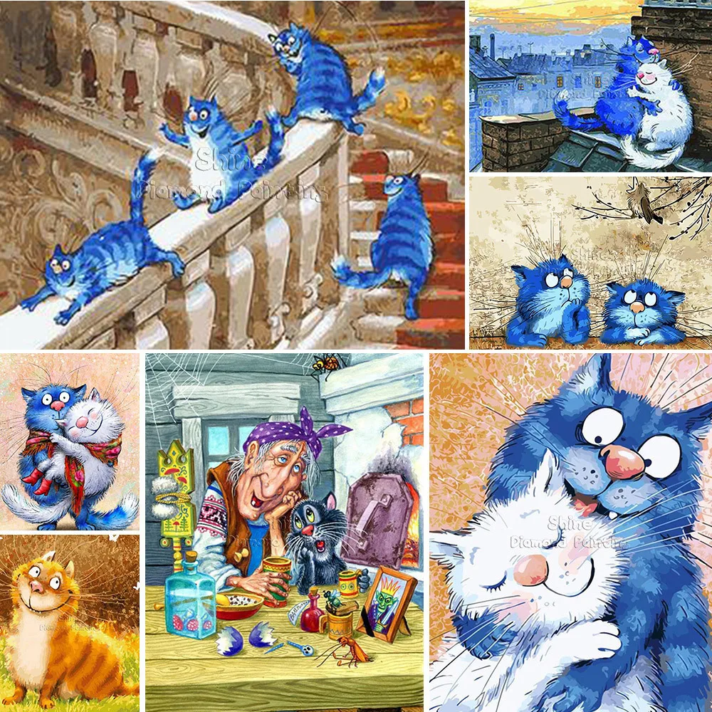 Meian Cartoon Cat Printed Canvas 11CT Cross-Stitch DIY Embroidery Patterns Craft Handmade Hobby Sewing Different Gift Room Decor