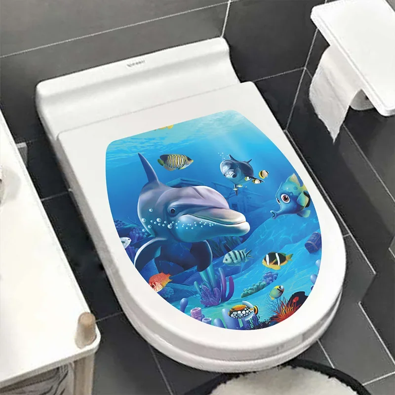 Multi Styles Undersea Animal Pattern Toilet Lid Stickers Bathroom Decoration Bathroom Removable Painting Mural Toilet Lid Cover