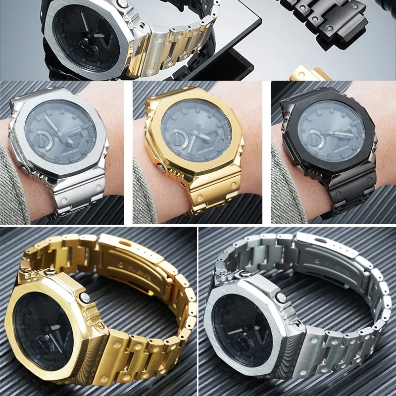 GM2100 GBM2100 Upgrade Steel Case&watchband Mod Kit For Casio 5611 GM-2100 GBM-2100 Octagon oak Metal bezel replacement parts