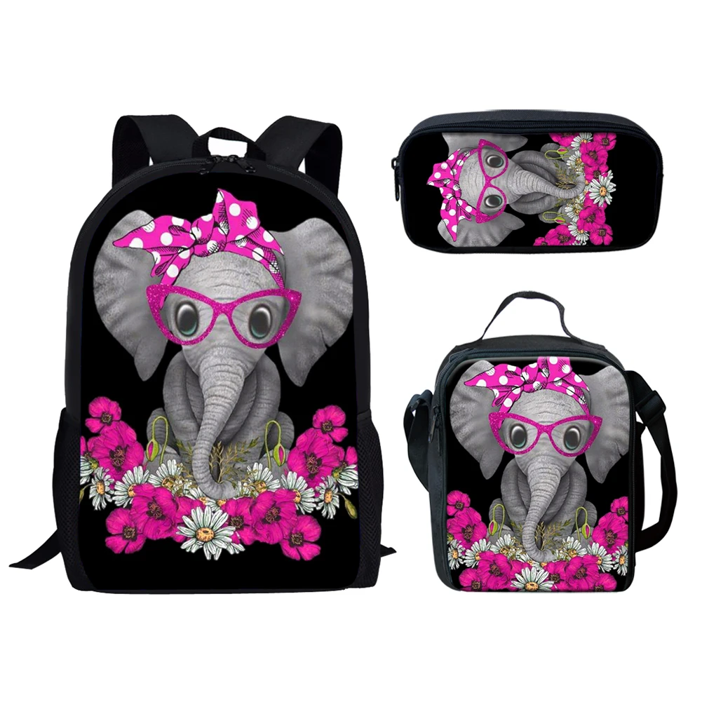 Classic Popular Novelty Funny Animal Elephant 3D Print 3pcs/Set pupil School Bags Laptop Daypack Backpack Lunch bag Pencil Case