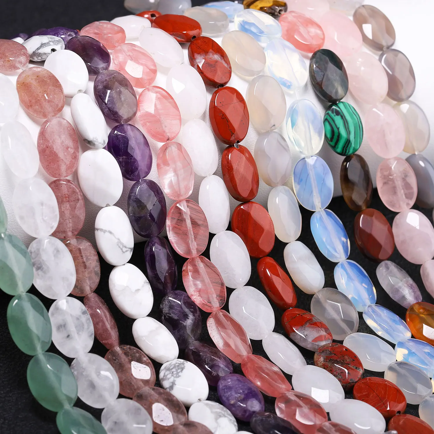Natural 10x14mm Elliptical Shape Agate Malachite Amethyst Rose Quartz Opal Stone Beads for DIY Jewelry Pendant Necklace