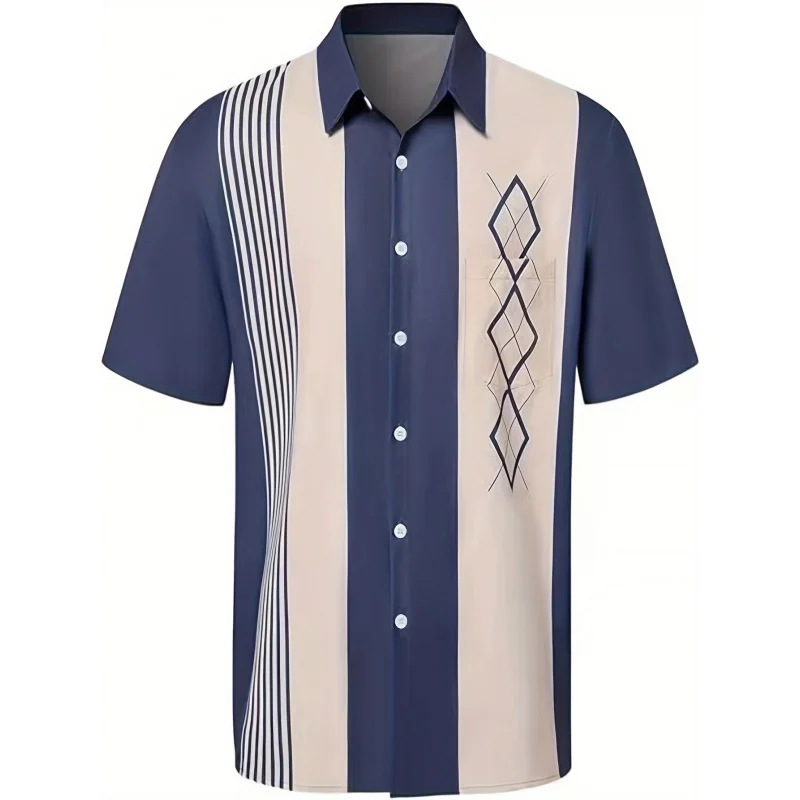 

Men's Vintage Bowling Shirt Short Sleeve Button-Down Hawaiian Summer Beach Printed Casual Shirt