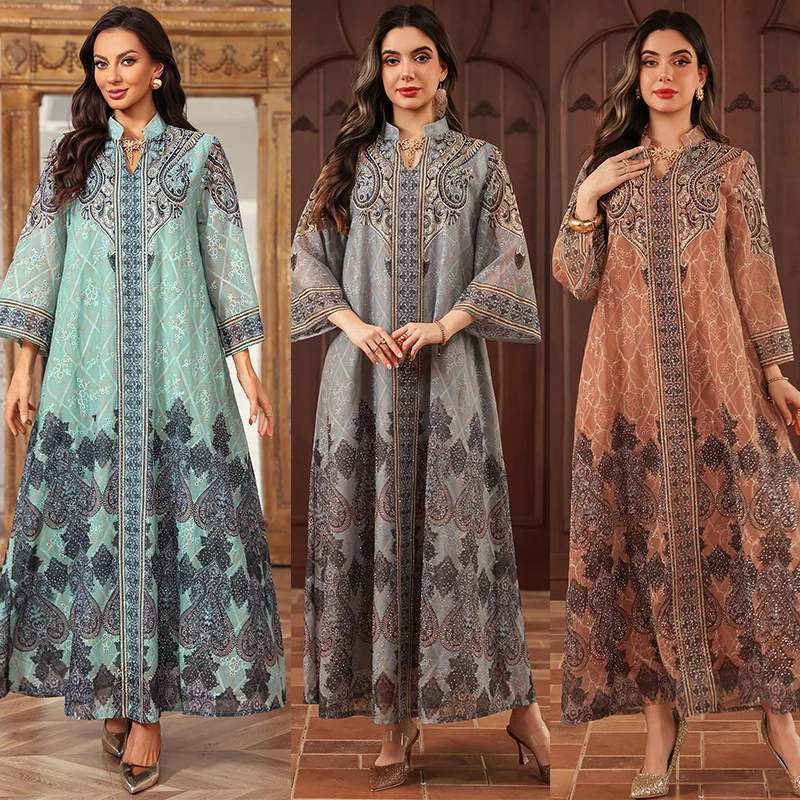 

Eid Abaya Women Party Dress Kaftan Jalabiya Muslim Dubai Chiffon Diamond Vestidos Largo Ramadan Morocco Caftan Long Robe Abayas