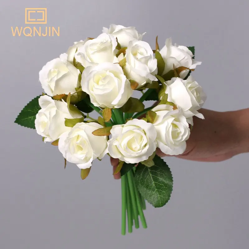 12 Teile/los Künstliche Seidenrosen Blumenstrauß Hochzeit Braut Mit Hause Gefälschte Weiße Blumen Billig Für Zuhause Tischdekoration – Detail 9