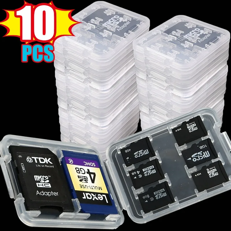 8in1 Reusable Plastic Micro SD SDHC TF Memory Card Storage Case Box Protector Holder Transparent Mini Memory Card Organizer Box