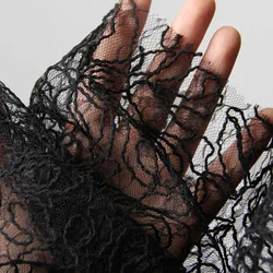 Black Exquisite Rose Flower Lace Embroidery Mesh Fabric for Wedding Dress and Headwear Designer Gowns