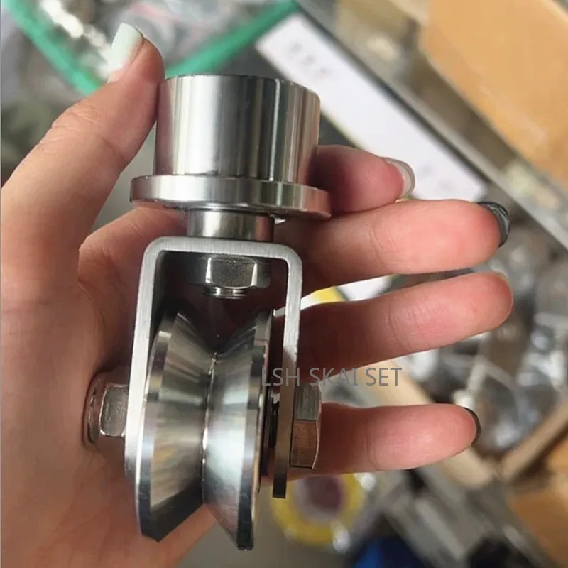 304 Stainless Steel Rotatable Pulley U/V/H Type Track Roller Round Head Universal Wheel Industrial Lifting Wheel Hardware Tool