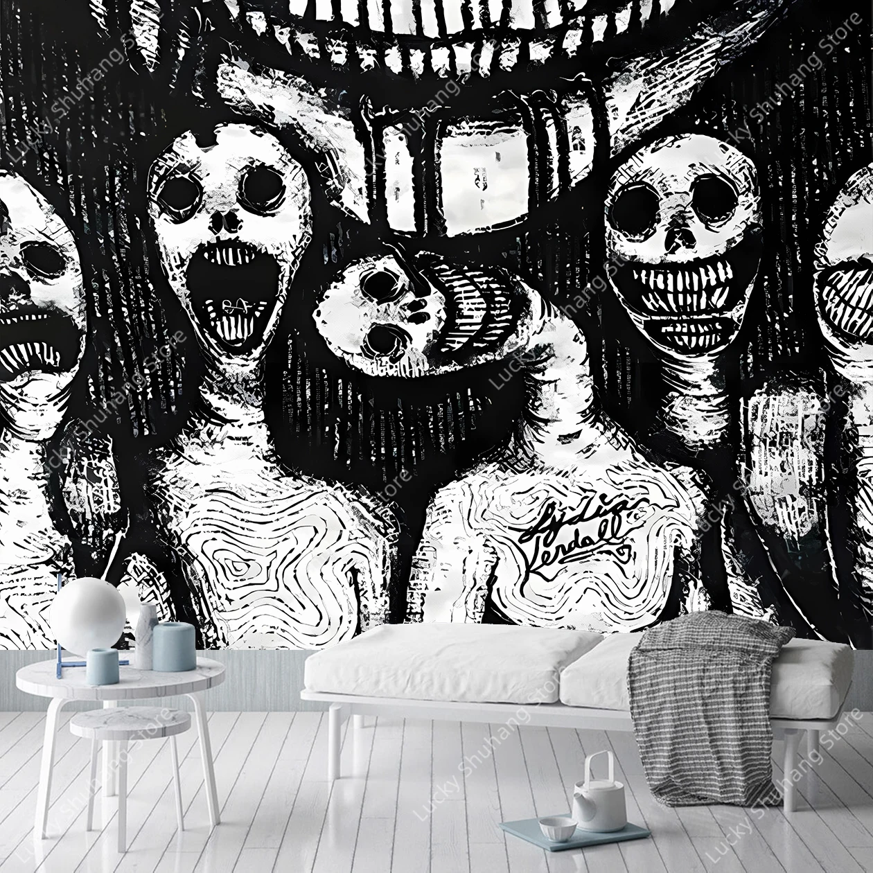 Ghost Skull Abstract Tapestry Dark Gothic Wall Art for Bedroom Living Room Decor Bohemian Style Home Dormitory Decor Design